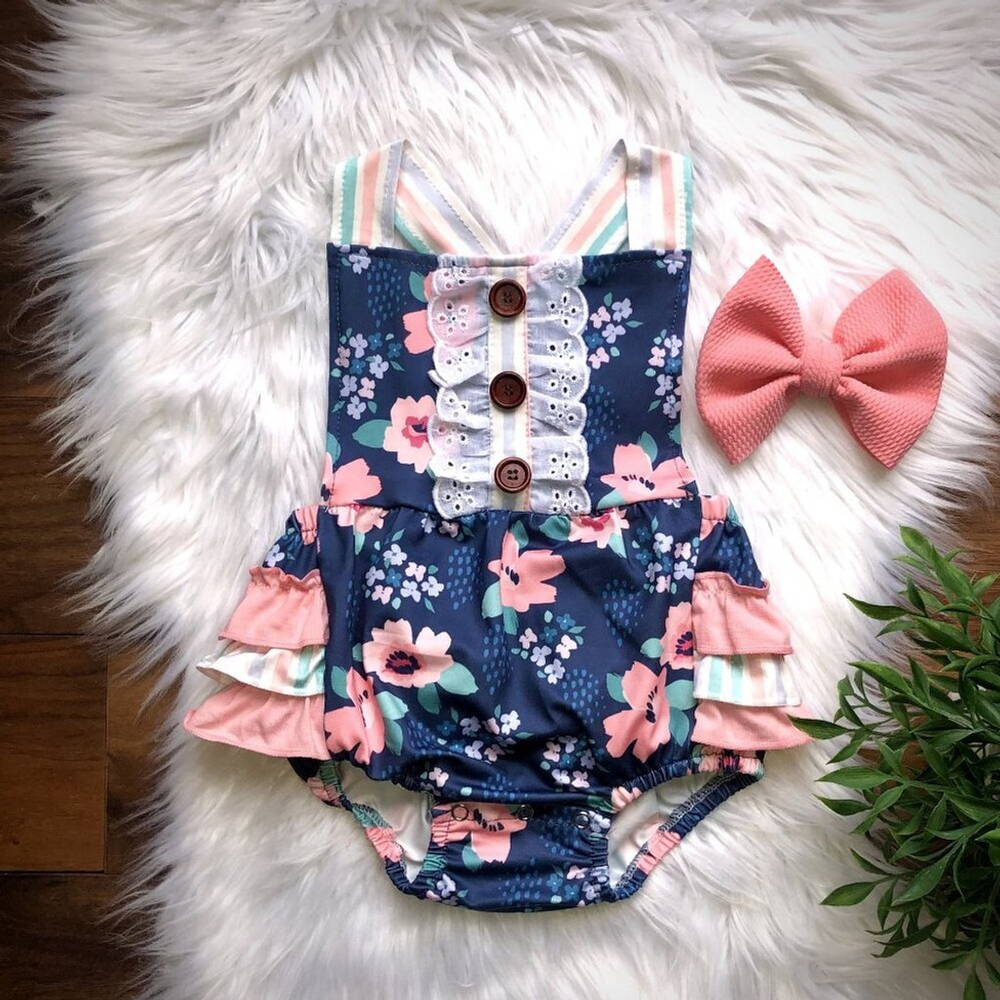 Wellington Designs Navy & Pink Bubble Romper, Sz 0/3 NWT
